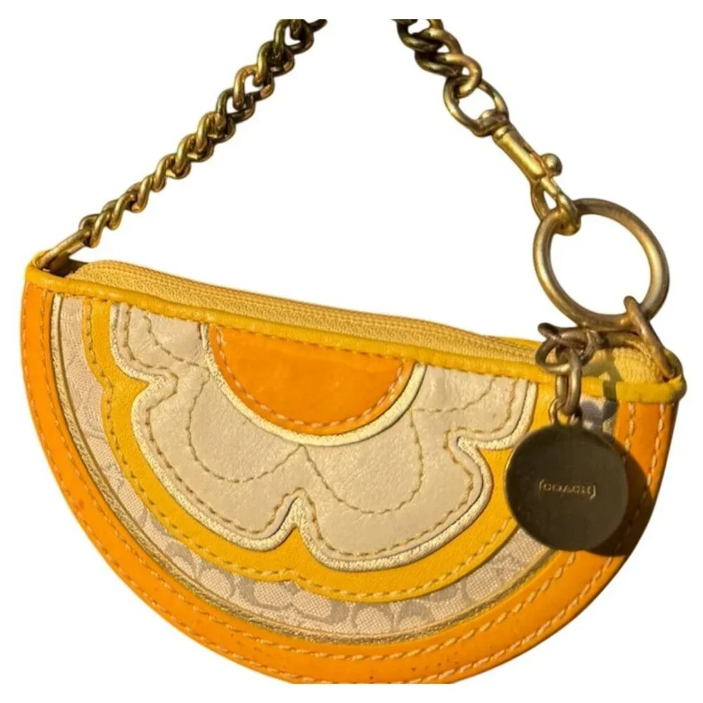 Coach Signature Orange Slice Mini Bag Coin Pouch Keychain Wristlet Discontinued